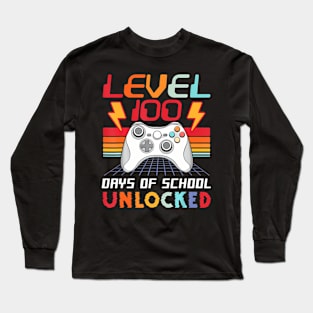 100Th Day Video Gamer 100 Days Of School Unlocked Long Sleeve T-Shirt